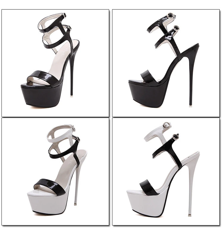 Big Size Women Sandals Platform Buckle Sandals 16 CM Heel Sandal Pole Dance Shoes Woman Sexy White Sandals Women Stripper Heels