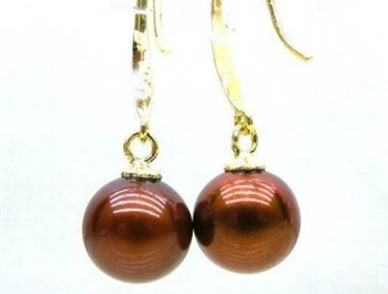 

hj 00340 AAA+++ perfect round coffee south sea pearl dangle earring 14K