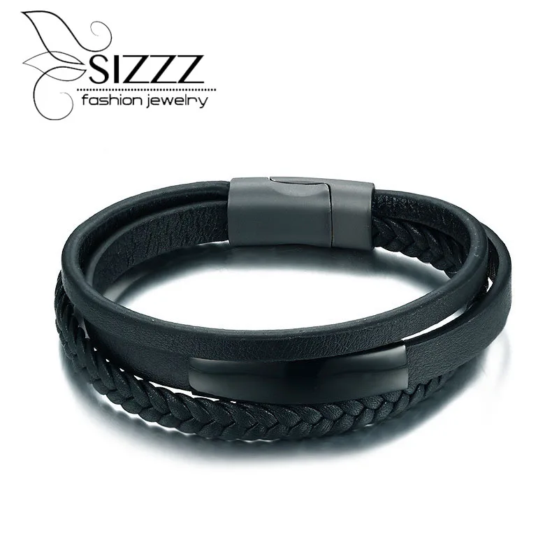 

SIZZZ Three 20.5cm Long Black Color Chains Stainless Steel Black Plating Bracelet For Men/Boy