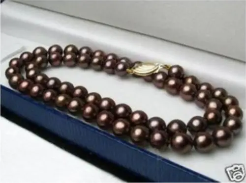 

Pretty 8mm Chocolate Brown South Sea Shell Pearl Necklace 18" +KJHG ##a #a