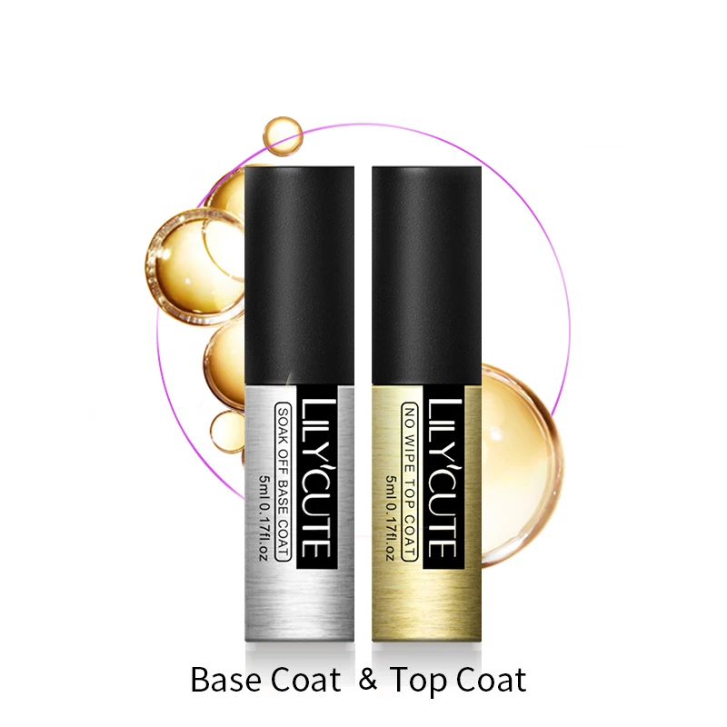 

LILYCUTE 5ml No Wipe Top Coat Base Coat Gel Nail Polish Nail Art UV LED Soak Off Gel Lacquer Manicure Nail Art