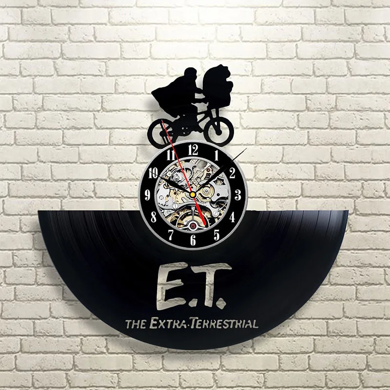 

Black Hollow CD Record LED Clock E.T. the Extra-Terrestrial Vinyl Record Creative Room Art Decor Antique Style Hanging Clock