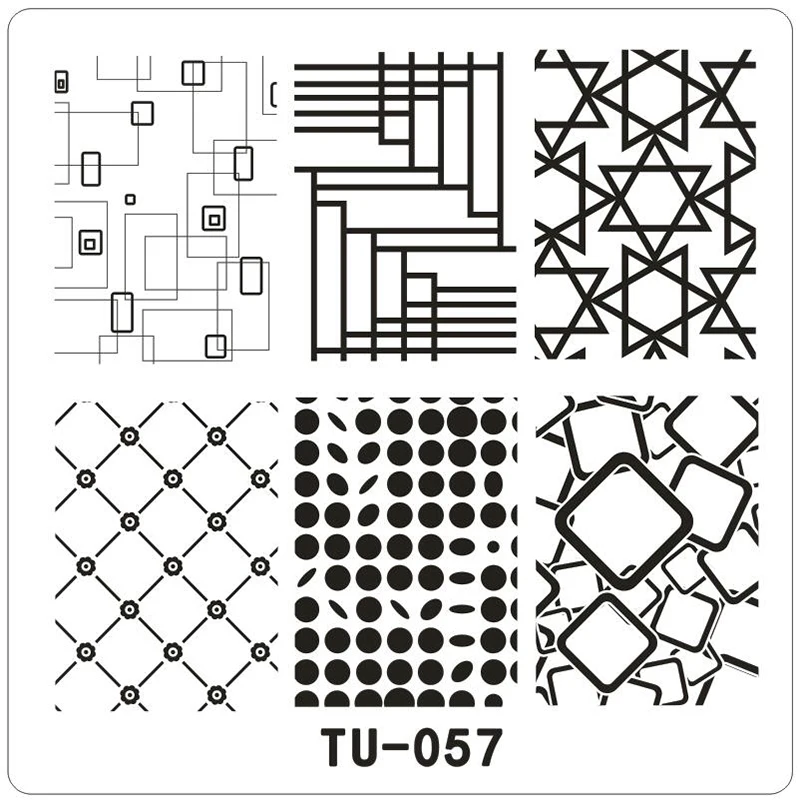 

6*6cm Square 6 Patterns Geometry Series Triangle Grid Spot Image Nail Art Template Stamping Plates Beauty Nail Tools TU57