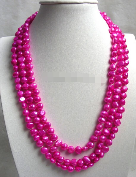 

huij 001977 Charming 3rows peach pink Baroque FW pearls necklace