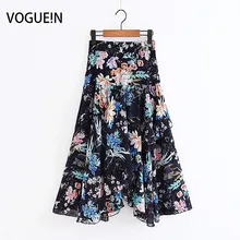 VOGUEIN Новая Женская Асимметричная шифоновая юбка миди с цветочным принтом XL 2XL 5 размеров