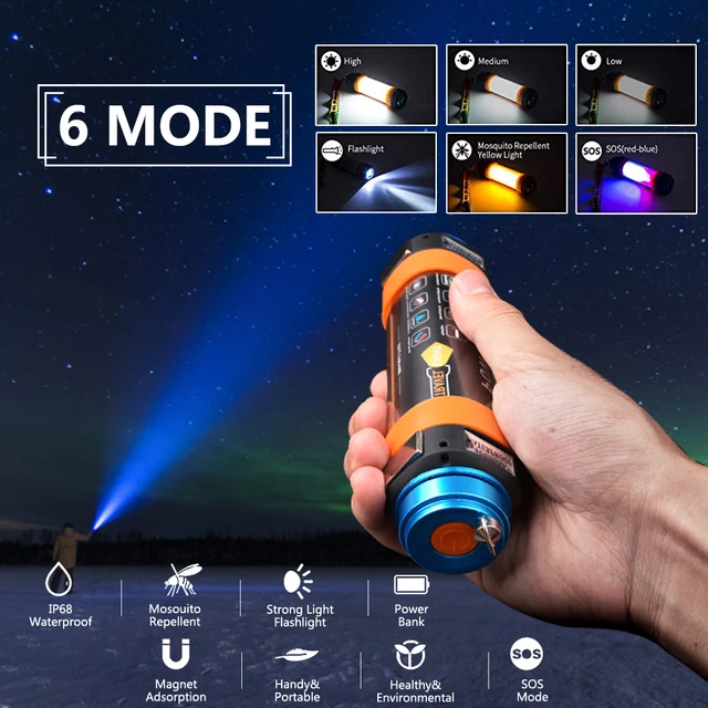 Lámpara LED de 7800mAH para tienda de campaña, linterna multifuncional recargable vía USB, resistente al agua, colgante magnético Lámpara LED de 7800mAH para tienda de campaña, linterna multifuncional recargable vía USB, resistente al agua, colgante magnético