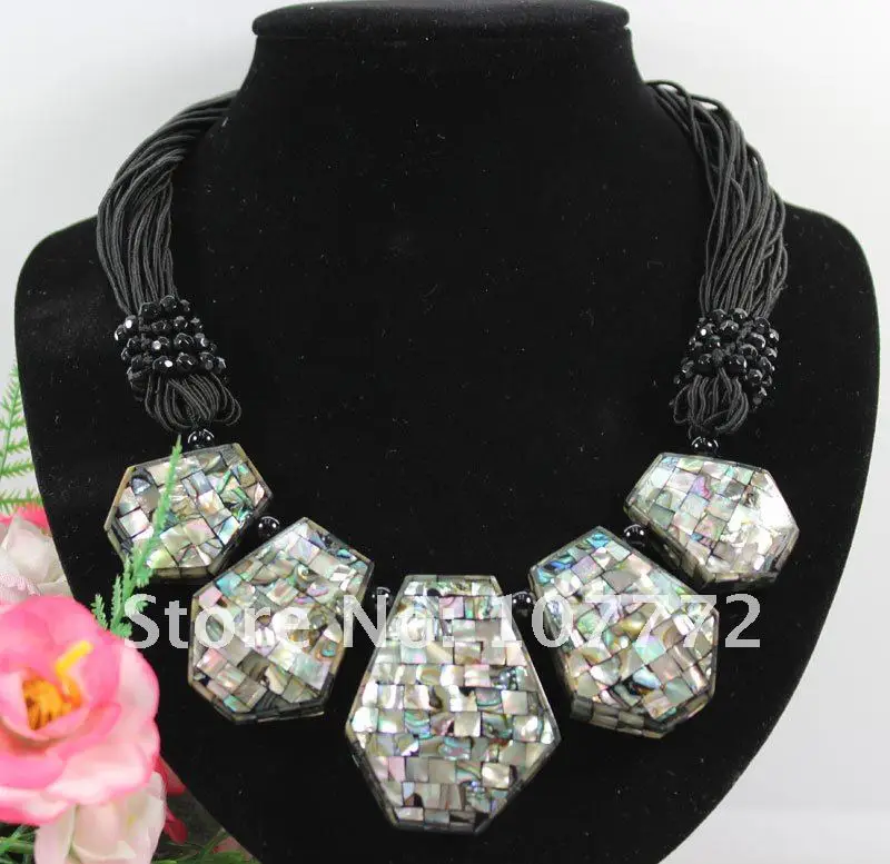 

Wonderful ! 22*28 mm Natural Paua Abalone Shell Onyx Necklace free shipment