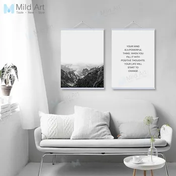 

Minimalist Typography Quotes Mountain Landscape Wooden Framed Posters Nordic Wall Art Pictures Home Decor Canvas Painting Scroll