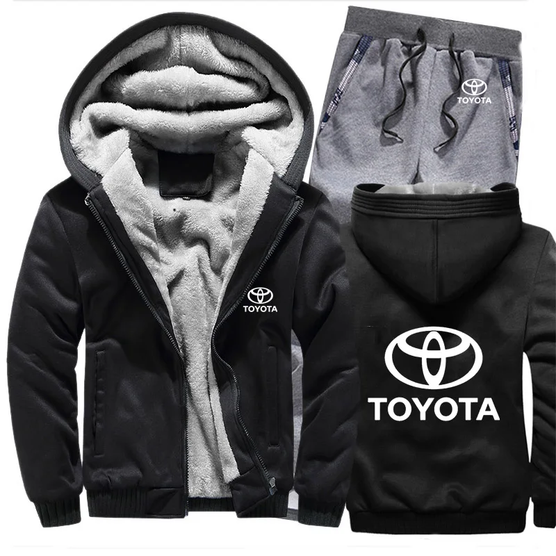 Толстовки для мужчин с логотипом автомобиля Тойота, мужские толстовки с капюшоном, костюм зимний толстый теплый флис, хлопковый спортивный костюм на молнии, мужская куртка+ штаны, комплекты из 2 предметов - Цвет: 812
