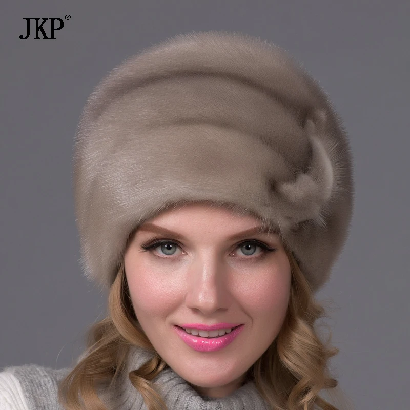 Настоящий натуральный цельный мех норки меховая шапка женская зимняя защита ушей Повседневная Цветочная шапка