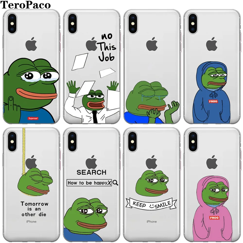 

For iPhone X XS Max XR 8 8Plus 6 6S 6Plus 7 7Plus 5 5S SE Sad Frog Pepe Memes Soft Silicon Phone Case Cover Coque Fundas