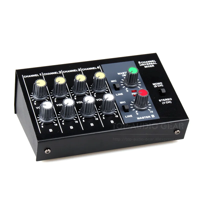 

Portable 4 & 8 Stereo Mono Channels Line In Out Microphone Amplifier Input Output DJ Studio Audio Mixer Mixing Console Mini Hub