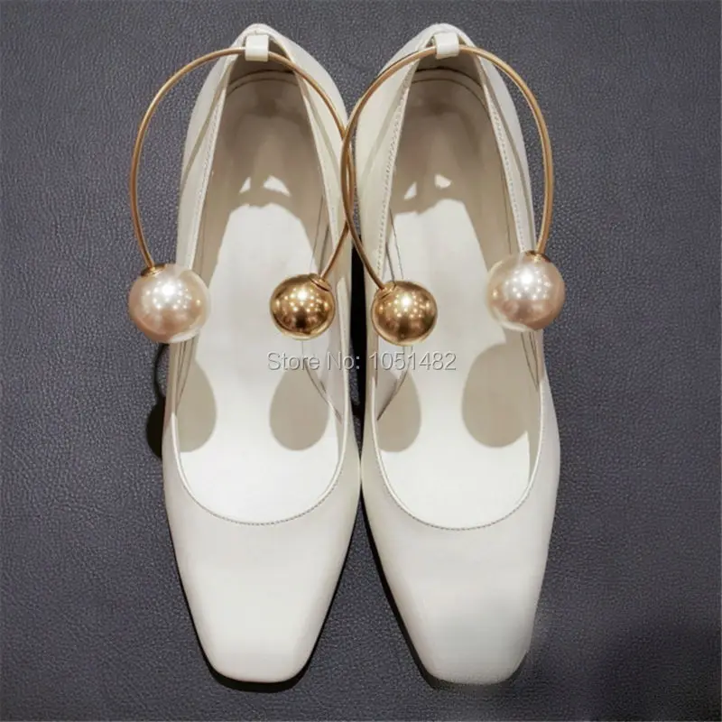Fashion White Square Toe font b Women b font Gladiator Pumps Sexy Pearl Clasp Ladies High