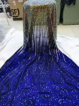 

african new arrival cord lace embroidery french net lace fabric african gold thead lace tulle sequins fabric blue YYZ032-05