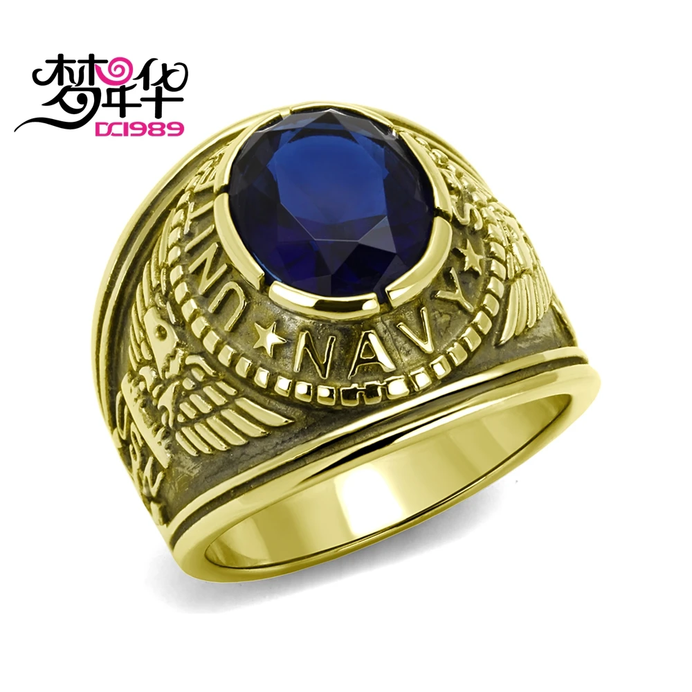 DreamCarnival 1989 US Navy Military Gothic Rings for Men Stainless Steel Antique Gold Color Anel Montana