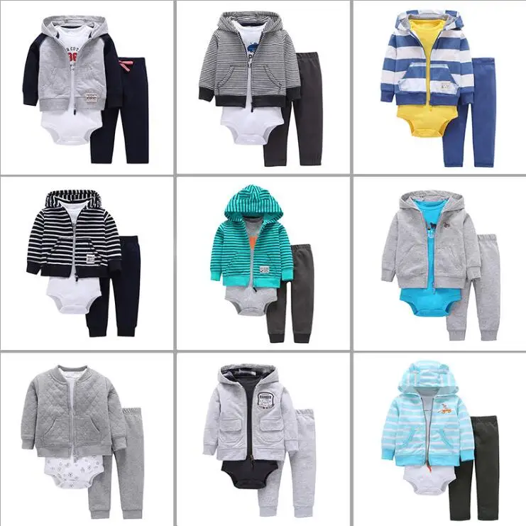 

2018 bebes baby boy girls clothes set bodys bebes cotton hooded cardigan+trousers+body 3piece set newborn clothing