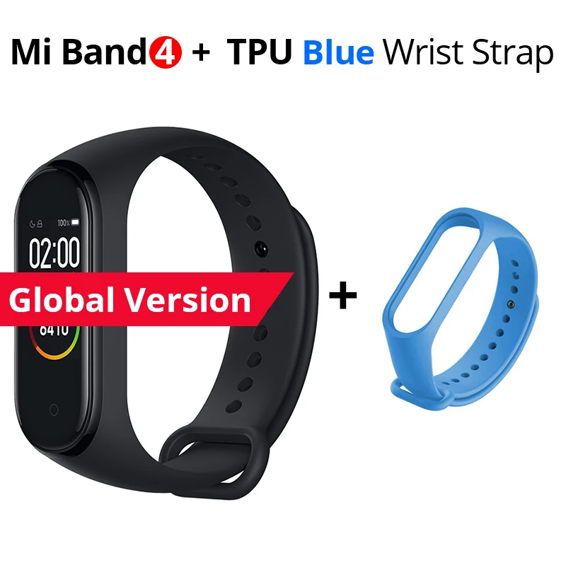 Add Blue Strap Глобальная версия Xiaomi Mi Band 4 многоязычный Браслет фитнес-браслет 135 мАч Bluetooth 5,0 умные часы - Цвет: Add Blue Strap