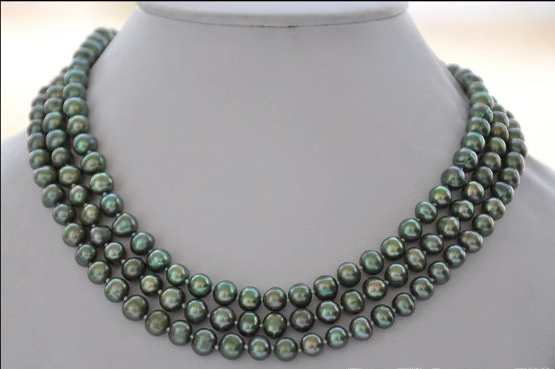 FREE SHIPPING 8mm green round FRESHWATER pearl necklace 48inch AAAin