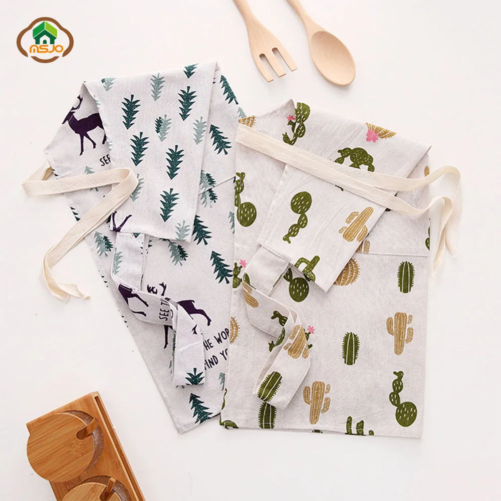 MSJO Cleaning Apron With Pocket Kitchen Linen Apron Patterns Cotton Women Men Funny Culinary Art Delantal Cute bib Apron Barista