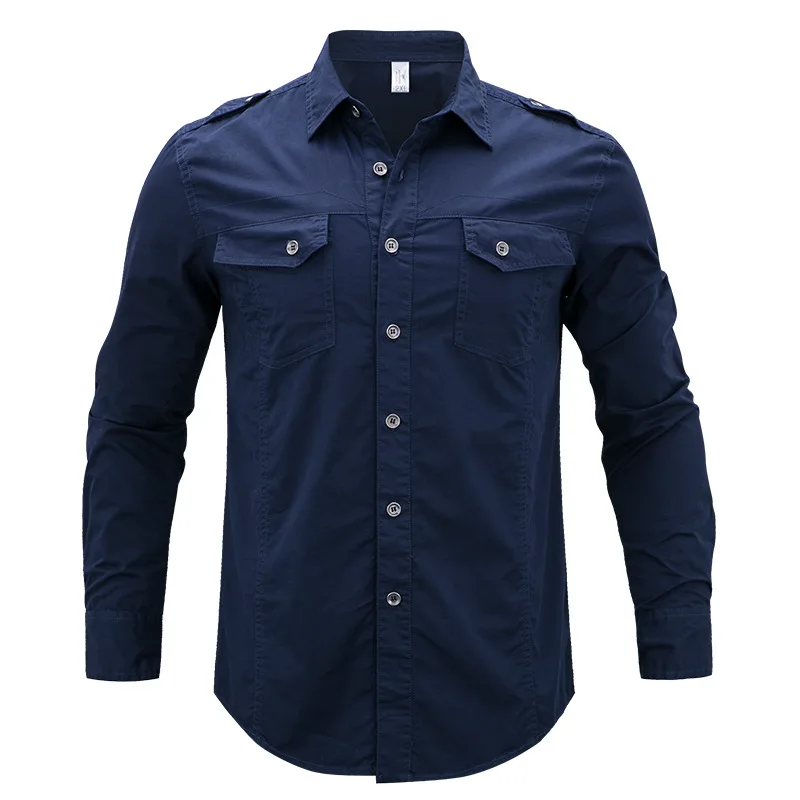 Meilleur Printemps 2017 hommes À Manches Longues Denim Cargo Shirts Plus la taille Asiatique M 5XL Chemise Hommes Coton