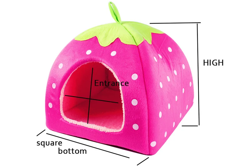 クリスマス折りたたみソフト暖かいヒョウプリントイチゴ洞窟犬のベッドペット犬ハウスかわいい犬小屋の巣フリース猫テント用小型犬 Cat Tent Pet Dog Housedog Bed Aliexpress