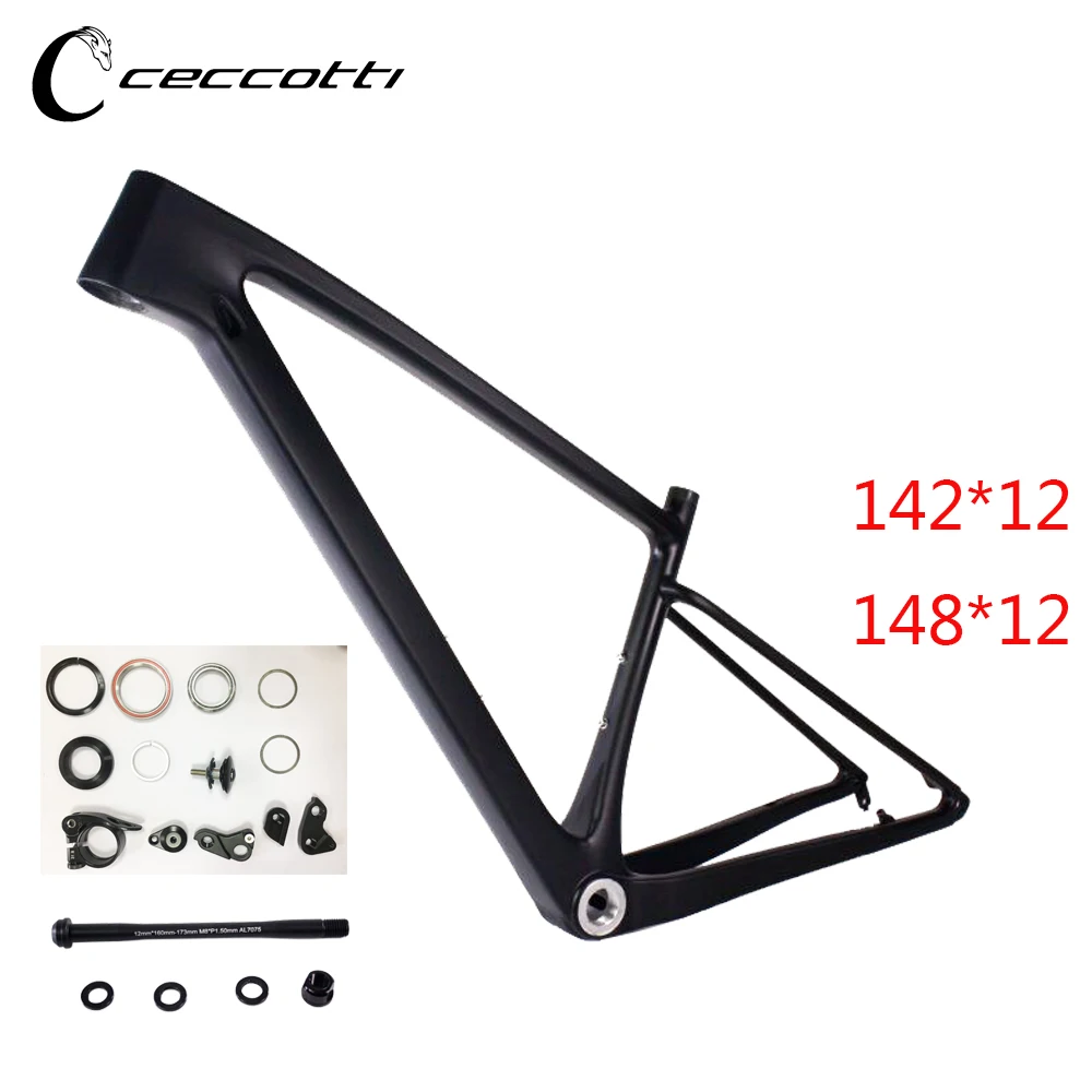 Discount Newest carbon MTB frame 29er carbon mountain bike frame clamp headset 142/148*12mm carbon bike frame BSA/BB30/PF30 BB type 0