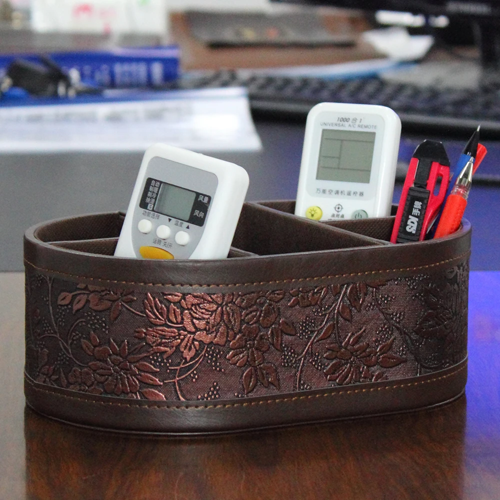 

PITEBO 5 slot leather desk remote controller home sundries storage box display presentation organizer case holder