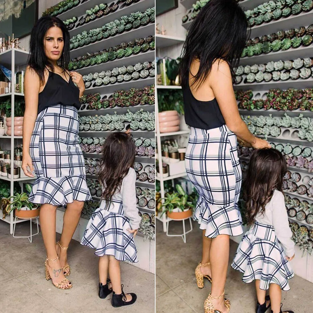 

MUQGEW Mommy Me Children Girls Lattice Print Princess Shorts Skirt Family Clothes anne kiz giyim #A27