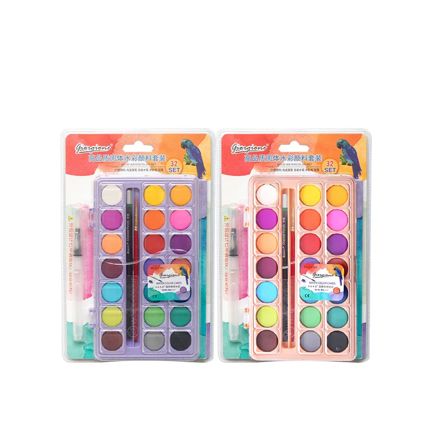 

21Colors Solid Water Color Paint warm &Cool color SetWith Water Brush Pen Portable Watercolor Pigment For faber castell style