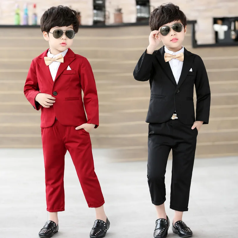 Baby Boys Suit Jackets 2018 Spring Cotton Coat Pants Tie 3 Piece Kids