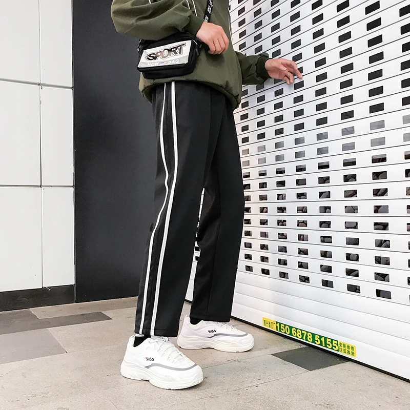 Fashion Casual Men's Sweatpants Spring And Autumn New M-XL Webbing Loose Nine Pants Three Colors Personality Youth Popular