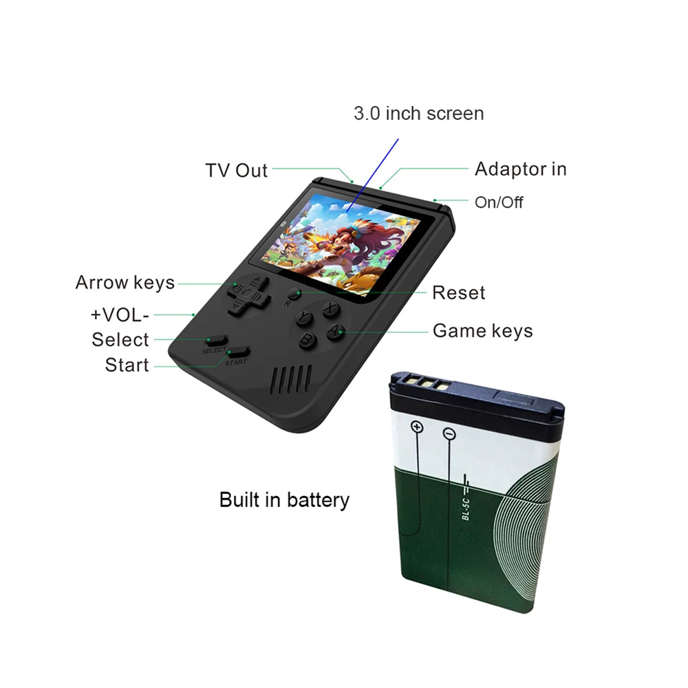 168 Games Classic Retro Handheld Game Console Player TV Out Game for Children Family Gift