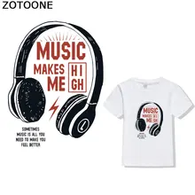 ZOTOONE Cartoon headphone T-shirt pattern heat transfer offset patch iron decorative patch on DIY clothing transfer pape D stripe pattern patch t shirt