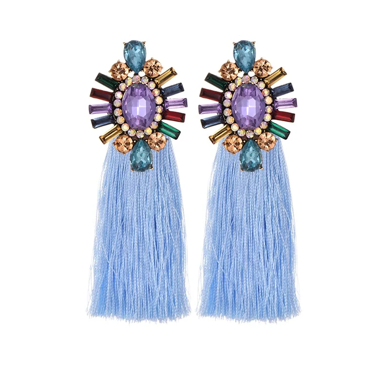 22 Colors Blue Long Tassel Earrings For Women Vintage Crystal Drop Earrings For Wedding Fashion Statement Jewelry - Окраска металла: purple blue