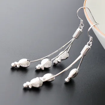 

925 sterling silver handmade silver small fish tassel silver earrings hypoallergenic women's earrings
