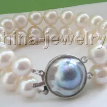 2row " 12 мм белый круглый пресной воды жемчужный браслет-925 блистер pearlNoble стиль Природный Изысканные jewe Быстрая