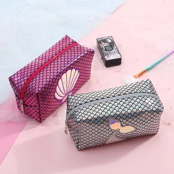 

Mermaid Laser Cosmetic Bags Shell Holographic Women Men Travel Wash Storage Bags Organizer Makeup Cases Beauty Toiletry Kit Wash