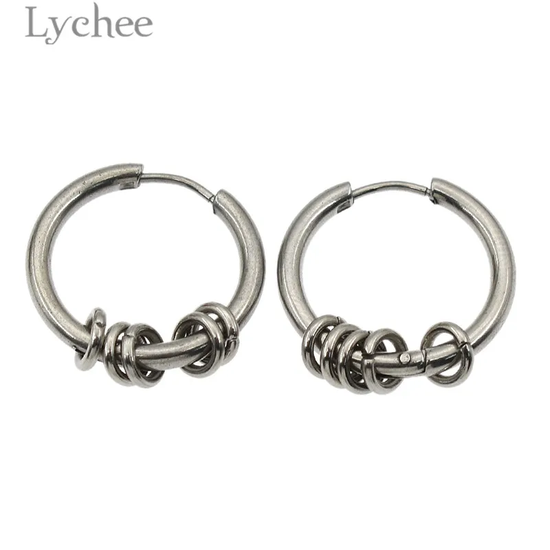 Lychee 1 Pair Punk Stainless Steel 5 Circle Unisex Hoop Earrings