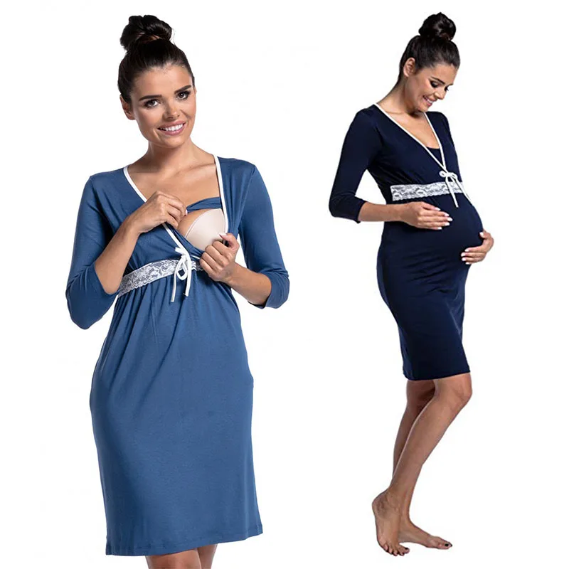 Bonjean модные Уход пижамы Кружева v-образным вырезом для беременных ночная рубашка для грудного вскармливания Для женщин для беременных пижамы для Ночная сорочка для беременных