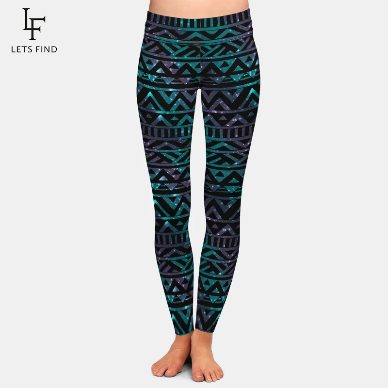 

LETSFIND Brands Summer Women Black Leggings Aztec Printing Sexy High Waist High Elastic Milk Silk Plus Size Fitness Leggings