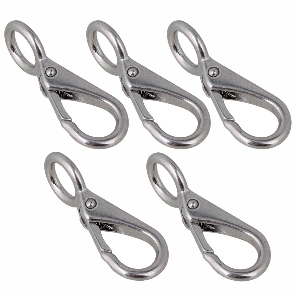 55mm Silver 304 Stainless Steel 0 Carabiner Secure Lock Boat Clip Hook
