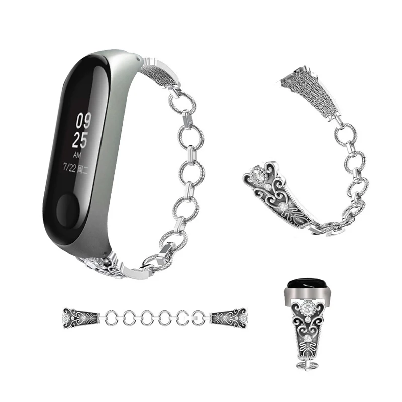 

AKGLEADER For Xiaomi Mi 3 Band Metal Crystal Diamond Wrist Strap Bracelet Band For Xiaomi Band 3 Watchbands Women's Bracelet