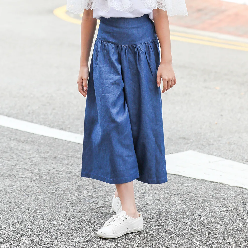 

Kids Girls Loose Plus Size Pants Elastic High Waist Casual Denim Wide Leg Pants Trousers Clothes For 7 8 9 10 11 12 13 14 Years