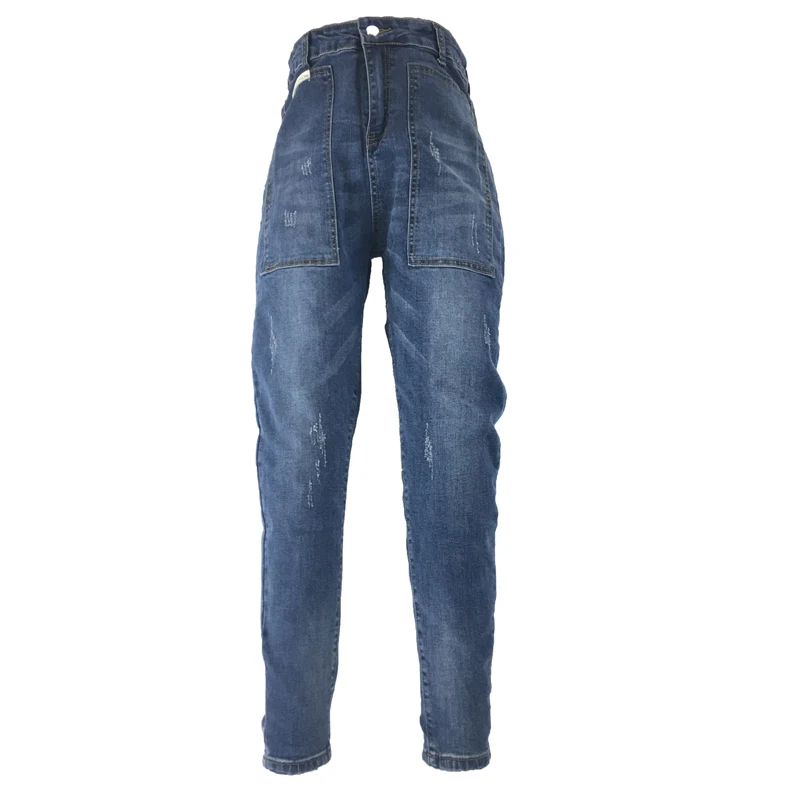 

ME&SKI 2019 Women Straight High Elastic Jean Full Length Pants High Waist Jeans Washed Denim Pants Fashion Lady Jeans Color Blue