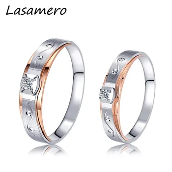 

LASAMERO Rings for Men and Women 0.057CT Round Cut Natural Diamond Ring Couple Rings 18k two tone Gold Engagement Wedding Ring