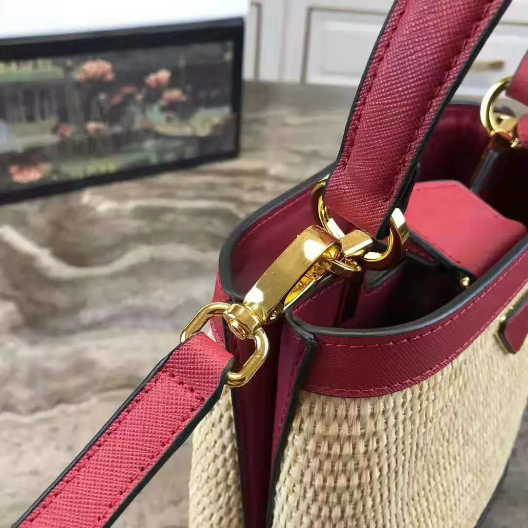 Women's bag luxury brand designer handbags rattan Straw crossbody bags Saffiano Cowhide Leather beach bags original femme