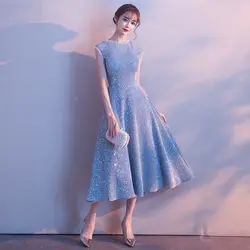 Синее китайское Восточное Свадебное женское сексуальное Cheongsam v-образным вырезом элегантное вечернее платье платья принцессы современное