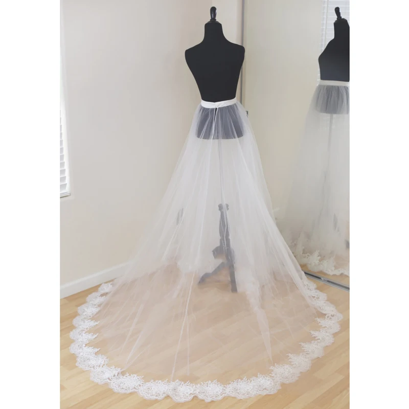 Съемная Свадебная юбка, 2 слоя, съемная фатиновая юбка с кружевной аппликацией по краям, свадебная фатиновая юбка на заказ