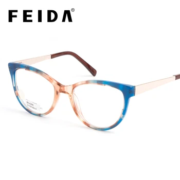 

FEIDA Acetate Spectacle Frames for Women Retro Transparent Cat's Eye Glasses Fashion Prescription Glasses Frame with Clear Lens