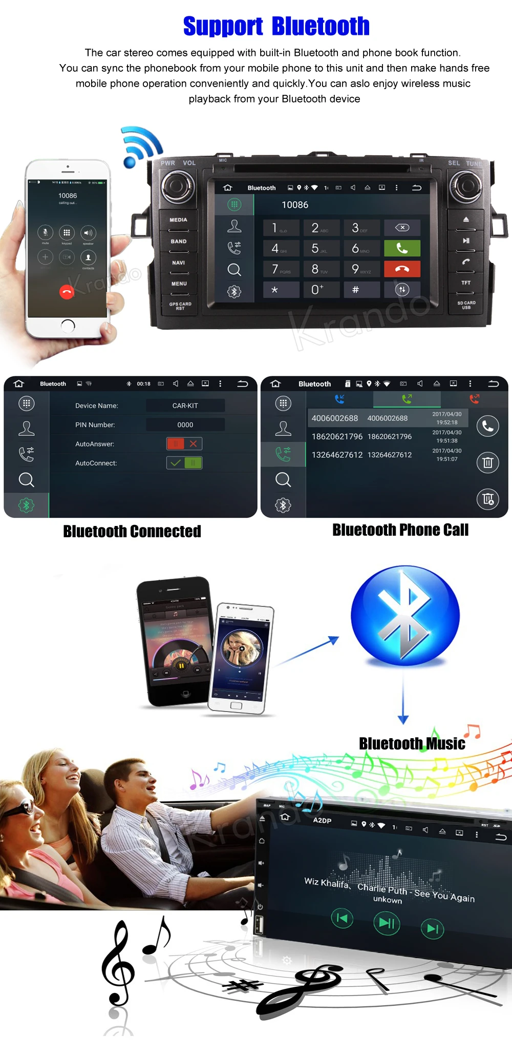 Top Krando 7" Android 8.0 car navigation multimedia system for toyota auris 2007-2011 for corolla hatchback 2012-2013 radio player 5